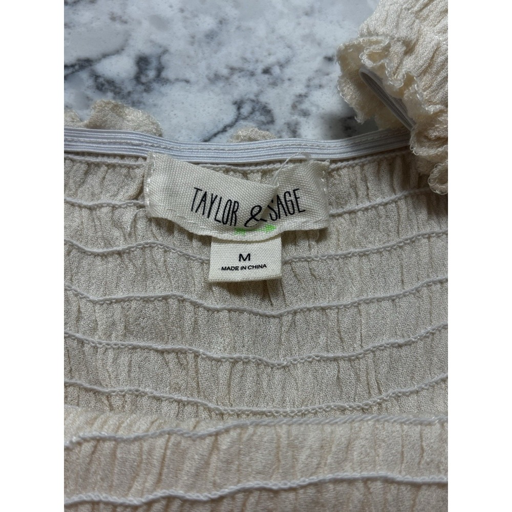 Taylor & Sage Women's Medium Ivory Off Shoulder Lace Bell Sleeve Boho Mini Dress - Picture 3 of 4